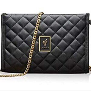 Younique Black Quilted Gold Chain Clutch NWOT